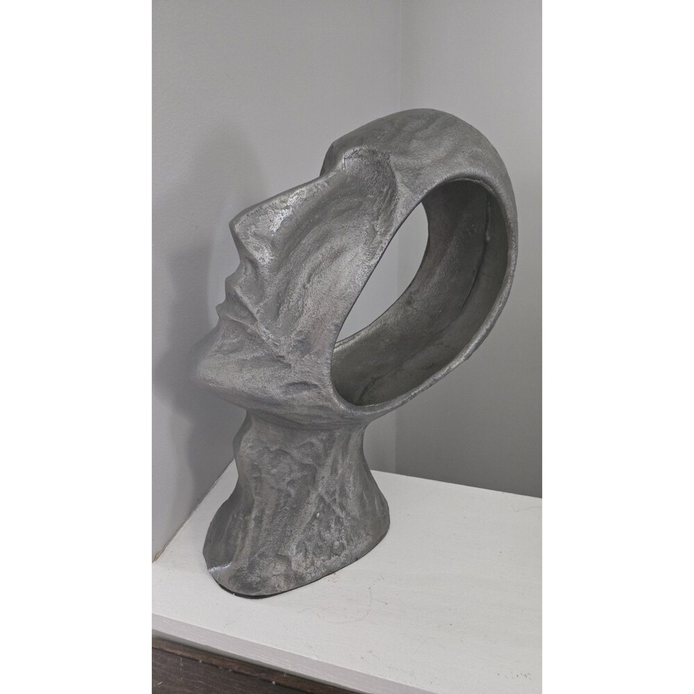 Abstract Modernist Brutalist Style Hollow Empty Head Bust Cast Metal Sculpture